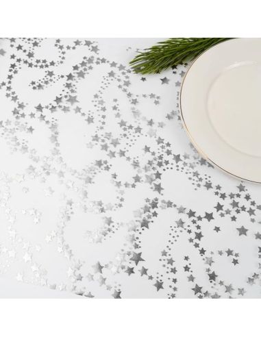 Chemin de Table Brillant Motif Étoilé – Doré ou Argenté – Décoration de Table Festive (500 x 28 cm)