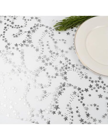 Chemin de Table Brillant Motif Étoilé – Doré ou Argenté – Décoration de Table Festive (500 x 28 cm)
