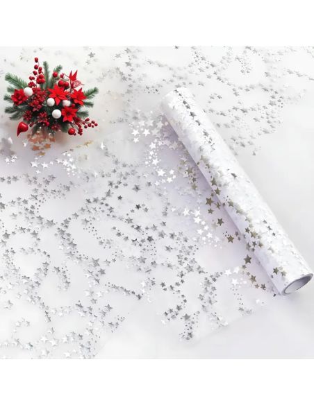 Chemin de Table Brillant Motif Étoilé – Doré ou Argenté – Décoration de Table Festive (500 x 28 cm)