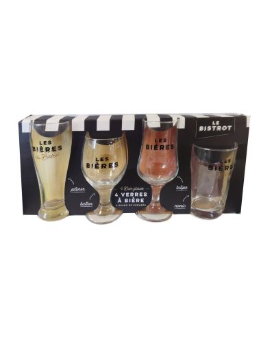 Coffret 4 verres à bière – "Les Bières du Bistrot" – Tulipe, Pilsner, Ballon, Nonic