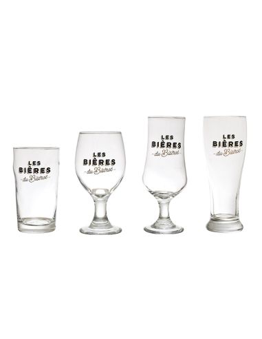Coffret 4 verres à bière – "Les Bières du Bistrot" – Tulipe, Pilsner, Ballon, Nonic