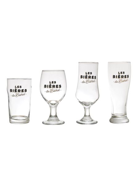 Coffret 4 verres à bière – "Les Bières du Bistrot" – Tulipe, Pilsner, Ballon, Nonic