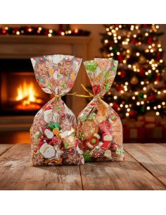 4 Sacs Cadeaux de Noël Transparent avec Attache – Motifs Festifs Père Noël & Pain d’Épices (27,5 x 12,5 cm) 2