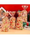 4 Sacs Cadeaux de Noël Transparent avec Attache – Motifs Festifs Père Noël & Pain d’Épices (27,5 x 12,5 cm)