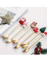 Lot de 3 cuillères et 3 mini fourchettes dorées de Noël – Acier inoxydable 16cm