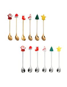 Lot de 6 cuillères de Noël festives en acier inoxydable