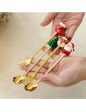 Lot de 3 cuillères et 3 mini fourchettes dorées de Noël – Acier inoxydable 16cm