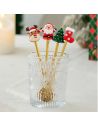 Lot de 3 cuillères et 3 mini fourchettes dorées de Noël – Acier inoxydable 16cm