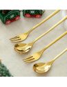 Lot de 3 cuillères et 3 mini fourchettes dorées de Noël – Acier inoxydable 16cm
