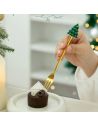 Lot de 3 cuillères et 3 mini fourchettes dorées de Noël – Acier inoxydable 16cm