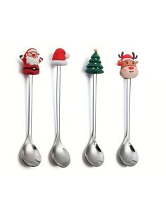 Lot de 4 cuillères de Noël en acier inoxydable – Motifs festifs