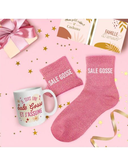 Coffret Mug + Chaussettes pailletées "Sale Gosse" – Cadeau fun à offrir