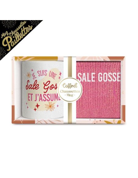 Coffret Mug + Chaussettes pailletées "Sale Gosse" – Cadeau fun à offrir