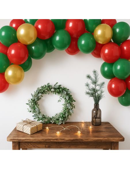 Kit Arche à Ballons Noël – 40 ballons + ruban accroche (3M)