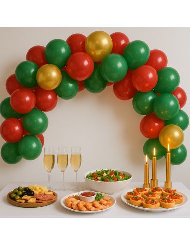 Kit Arche à Ballons Noël – 40 ballons + ruban accroche (3M)
