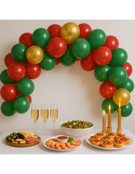 Kit Arche à Ballons Noël – 40 ballons + ruban accroche (3M)