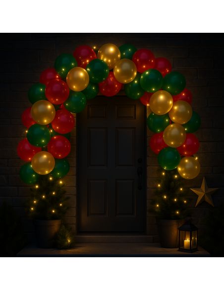 Kit Arche à Ballons Noël – 40 ballons + ruban accroche (3M)