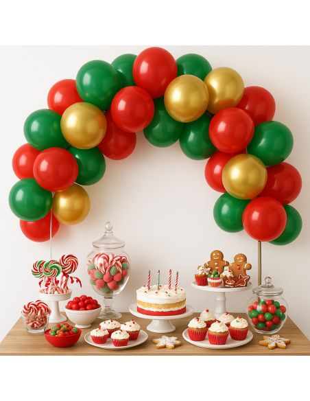 Kit Arche à Ballons Noël – 40 ballons + ruban accroche (3M)