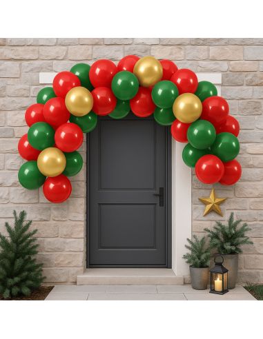 Kit Arche à Ballons Noël – 40 ballons + ruban accroche (3M)