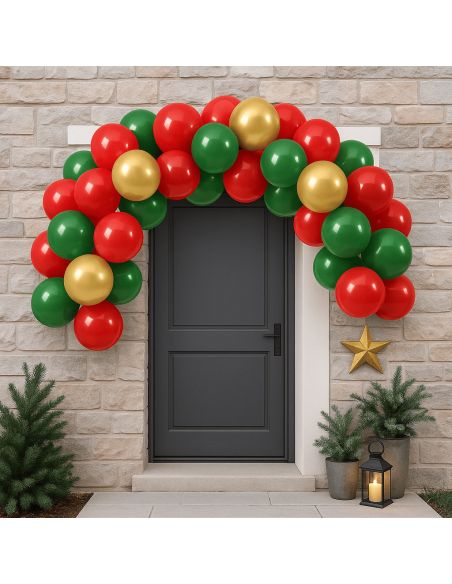 Kit Arche à Ballons Noël – 40 ballons + ruban accroche (3M)