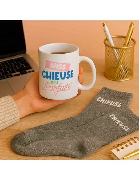 Coffret Mug "Miss Chieuse – Option Parfaite" + Chaussettes glitter