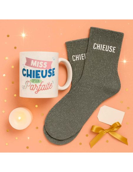 Coffret Mug "Miss Chieuse – Option Parfaite" + Chaussettes glitter