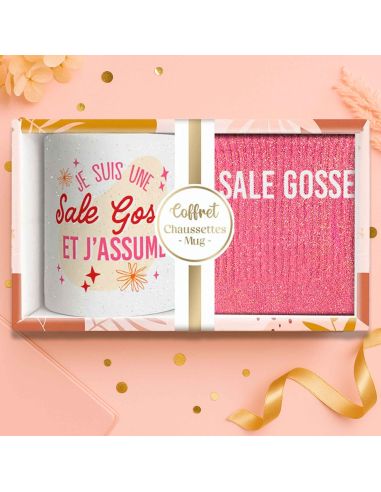 Coffret Mug + Chaussettes pailletées "Sale Gosse" – Cadeau fun à offrir