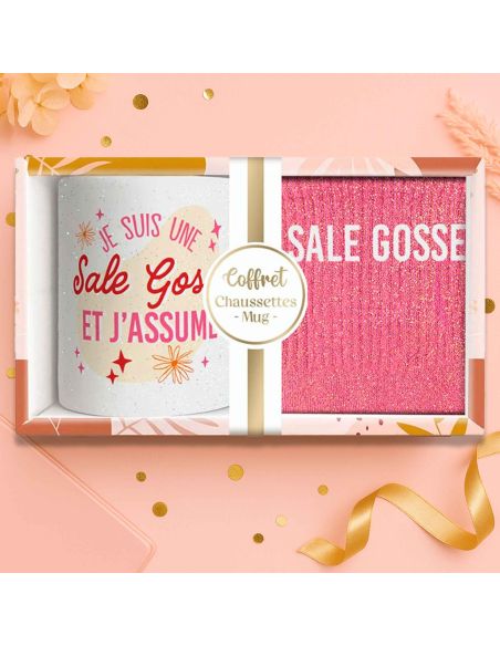 Coffret Mug + Chaussettes pailletées "Sale Gosse" – Cadeau fun à offrir