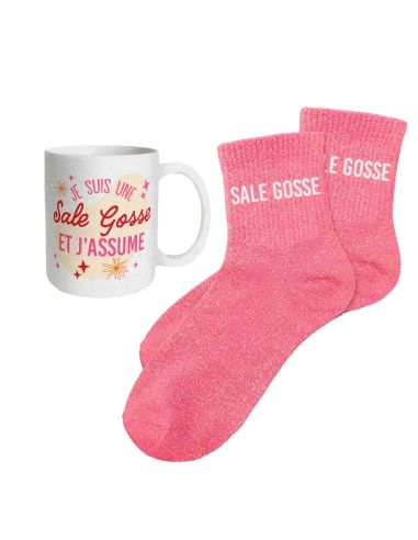 Coffret Mug + Chaussettes pailletées "Sale Gosse" – Cadeau fun à offrir