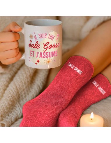 Coffret Mug + Chaussettes pailletées "Sale Gosse" – Cadeau fun à offrir
