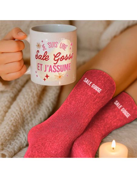 Coffret Mug + Chaussettes pailletées "Sale Gosse" – Cadeau fun à offrir