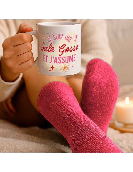 Coffret Mug + Chaussettes pailletées "Sale Gosse" – Cadeau fun à offrir