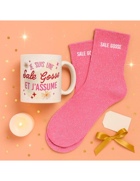 Coffret Mug + Chaussettes pailletées "Sale Gosse" – Cadeau fun à offrir