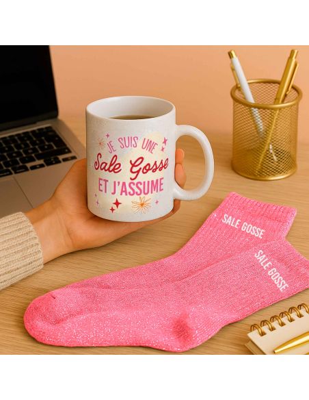 Coffret Mug + Chaussettes pailletées "Sale Gosse" – Cadeau fun à offrir