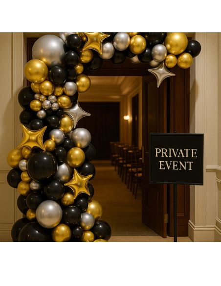 Kit Arche Ballons Or, Noir et Argenté - 121 Pièces