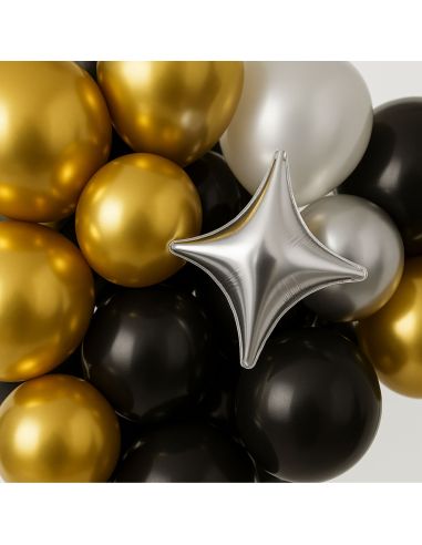 Kit Arche Ballons Or, Noir et Argenté - 121 Pièces