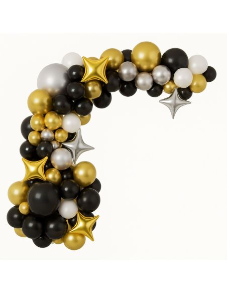 Kit Arche Ballons Or, Noir et Argenté - 121 Pièces