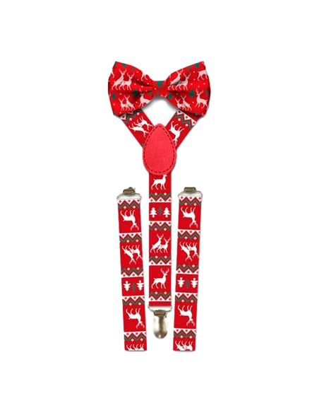 Lot Noeud Papillon+Bretelles motif Noël - 12 modèles Différents