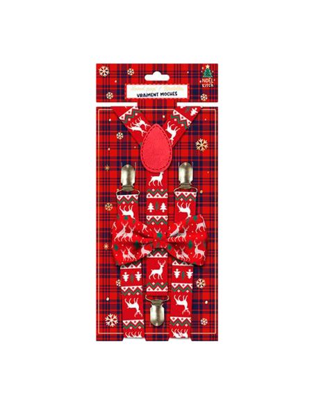 Lot Noeud Papillon+Bretelles motif Noël - 12 modèles Différents