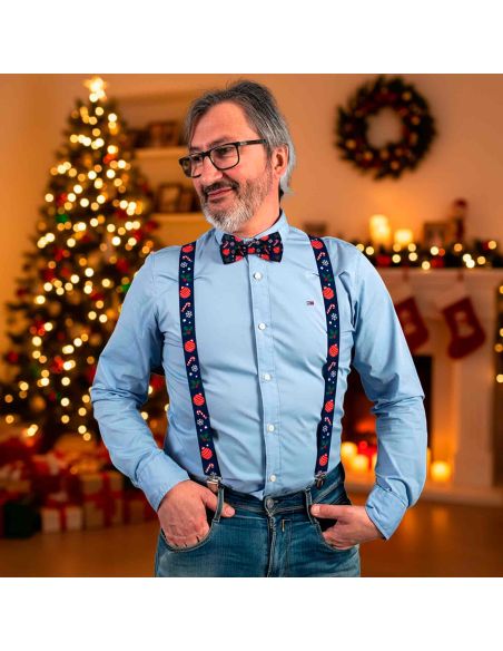 Lot Noeud Papillon+Bretelles motif Noël - 12 modèles Différents