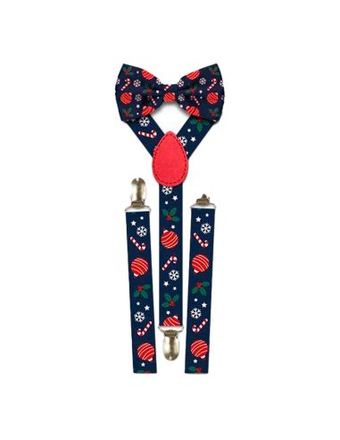 Lot Noeud Papillon+Bretelles motif Noël - 12 modèles Différents