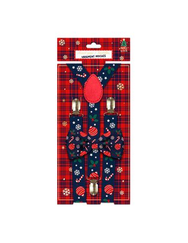Lot Noeud Papillon+Bretelles motif Noël - 12 modèles Différents