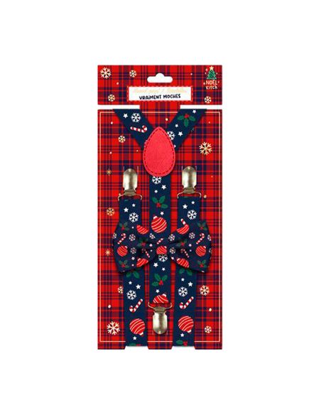 Lot Noeud Papillon+Bretelles motif Noël - 12 modèles Différents