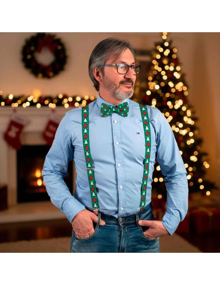 Lot Noeud Papillon+Bretelles motif Noël - 12 modèles Différents