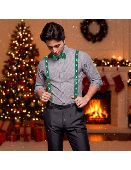 Lot Noeud Papillon+Bretelles motif Noël - 12 modèles Différents