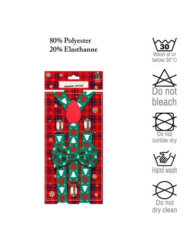 Lot Noeud Papillon+Bretelles motif Noël - 12 modèles Différents