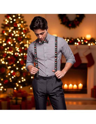 Lot Noeud Papillon+Bretelles motif Noël - 12 modèles Différents