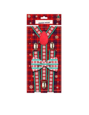 Lot Noeud Papillon+Bretelles motif Noël - 12 modèles Différents