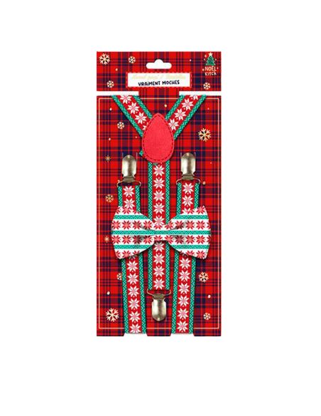 Lot Noeud Papillon+Bretelles motif Noël - 12 modèles Différents