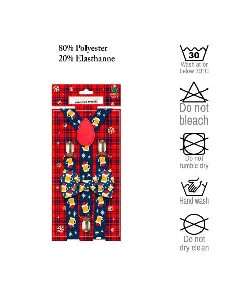 Lot Noeud Papillon+Bretelles motif Noël - 12 modèles Différents